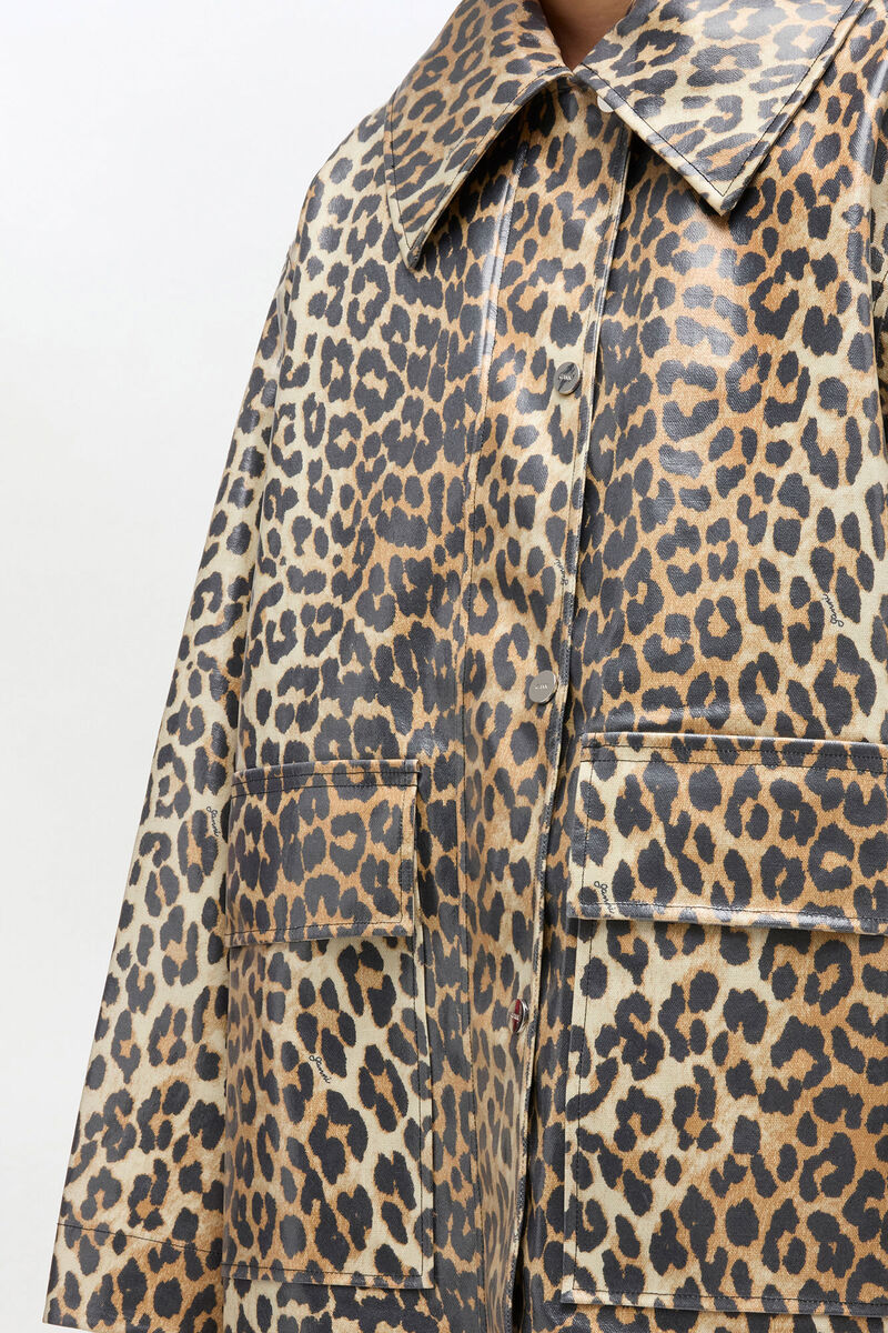 Leopard Laminated Cotton Jacket, Organic Cotton, in colour Almond Milk - 3 - GANNI