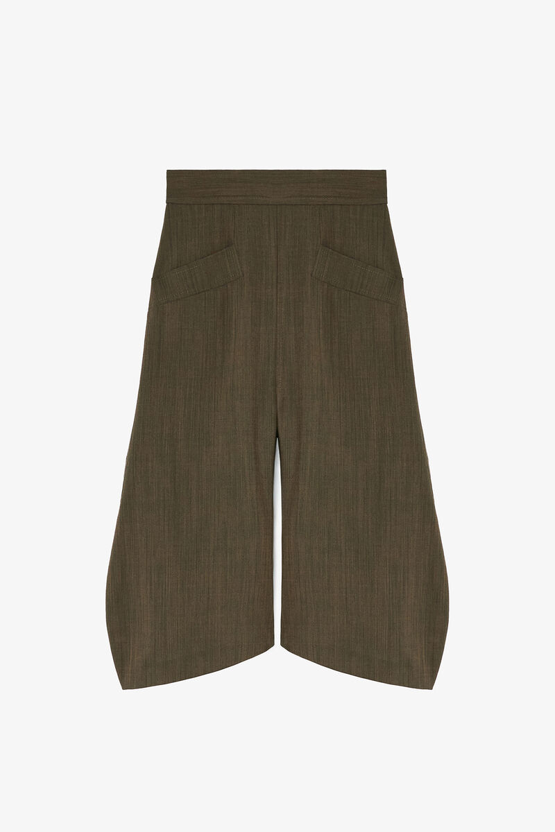 Capribyxor i brun ullmelange, Recycled Wool, in colour Canteen - 1 - GANNI