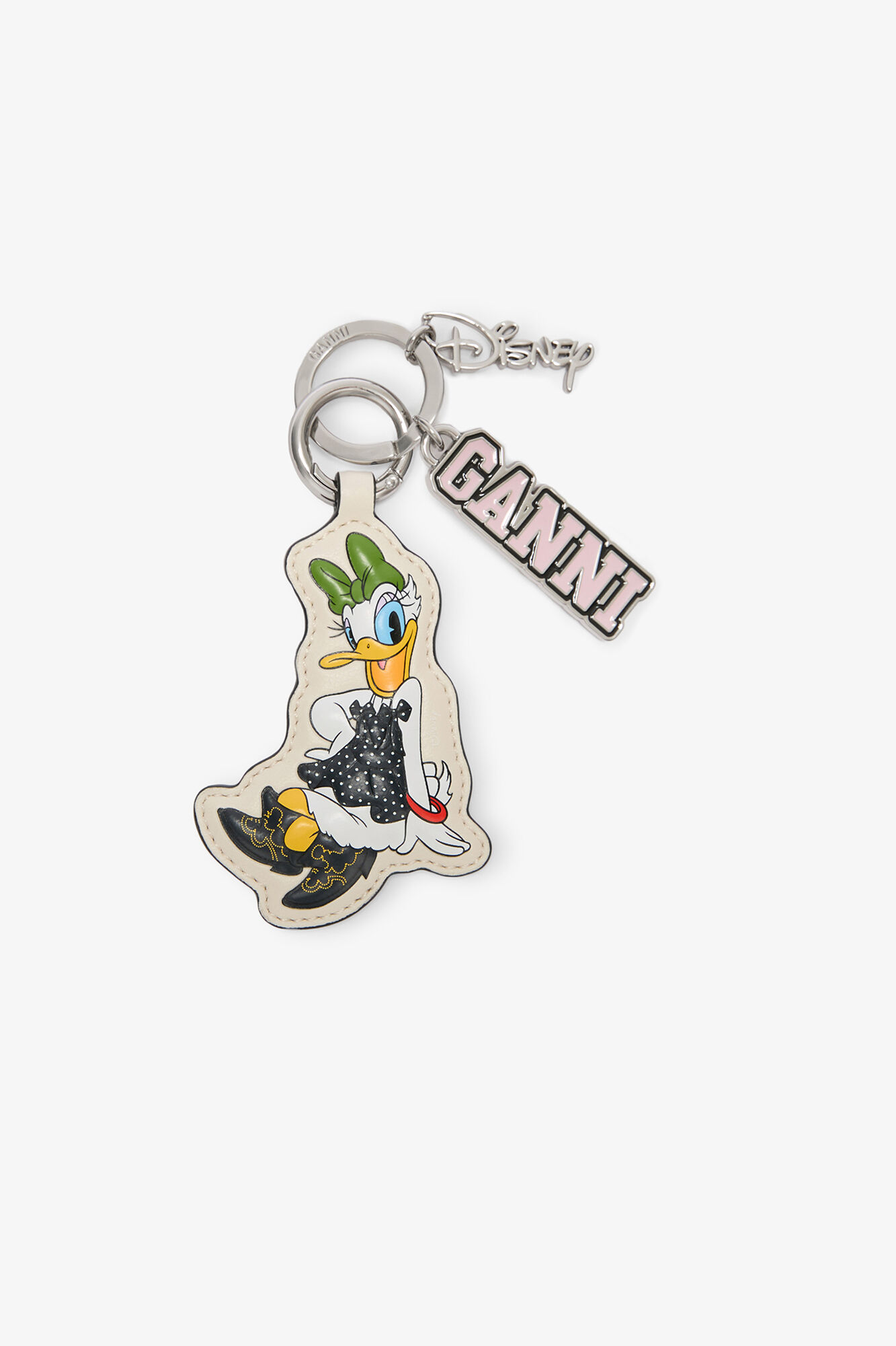 Daisy Duck White Keyring, Recycled Leather, in colour Egret - 1 - GANNI