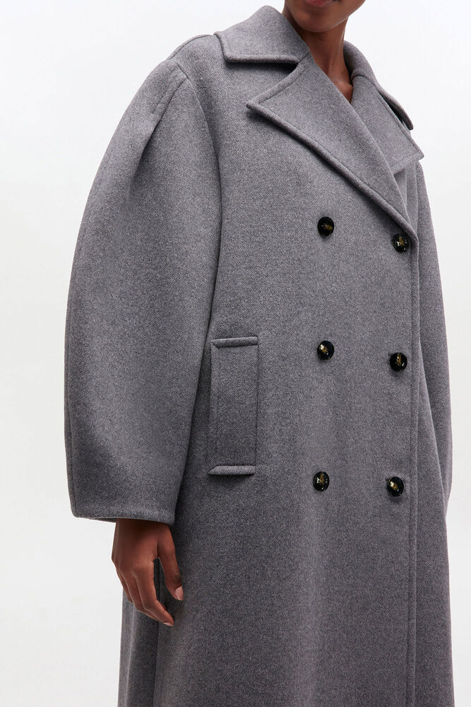 Grey Wool Oversized Long Peacoat, Pewter