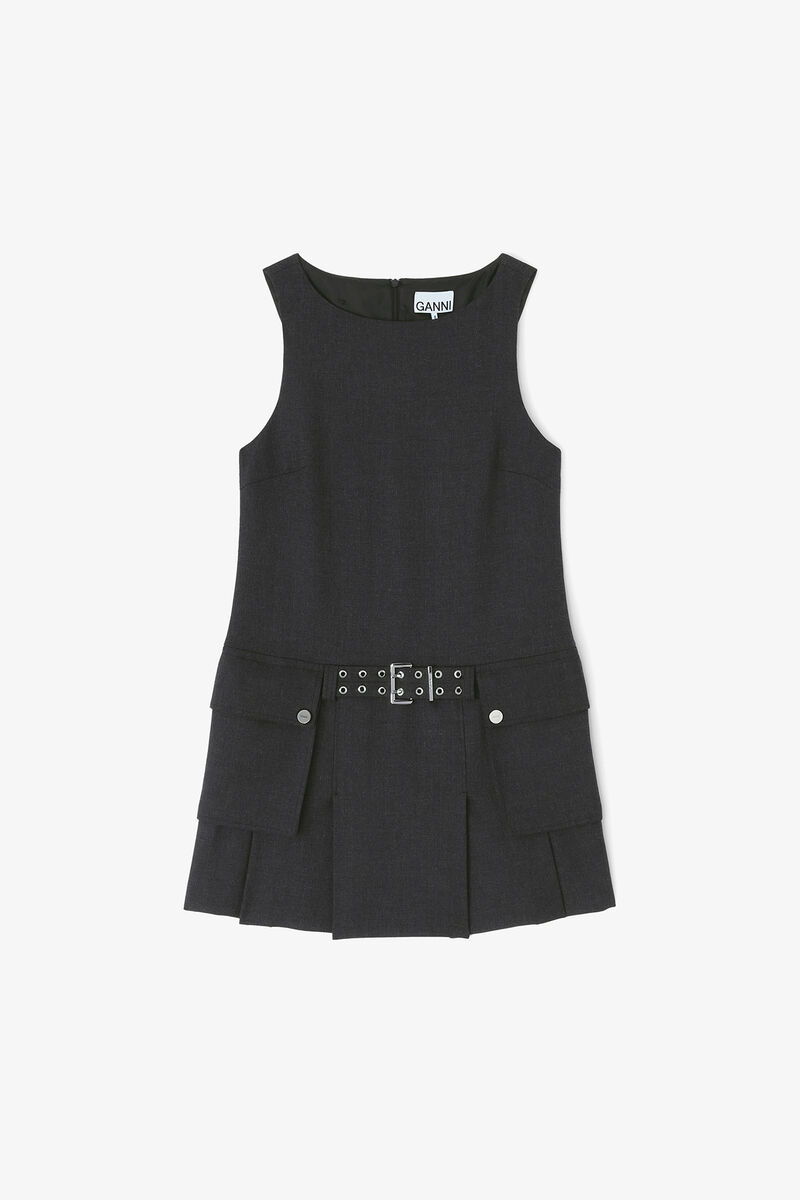 Graues Minikleid aus Wolle, Recycled Polyester, in colour Phantom - 1 - GANNI