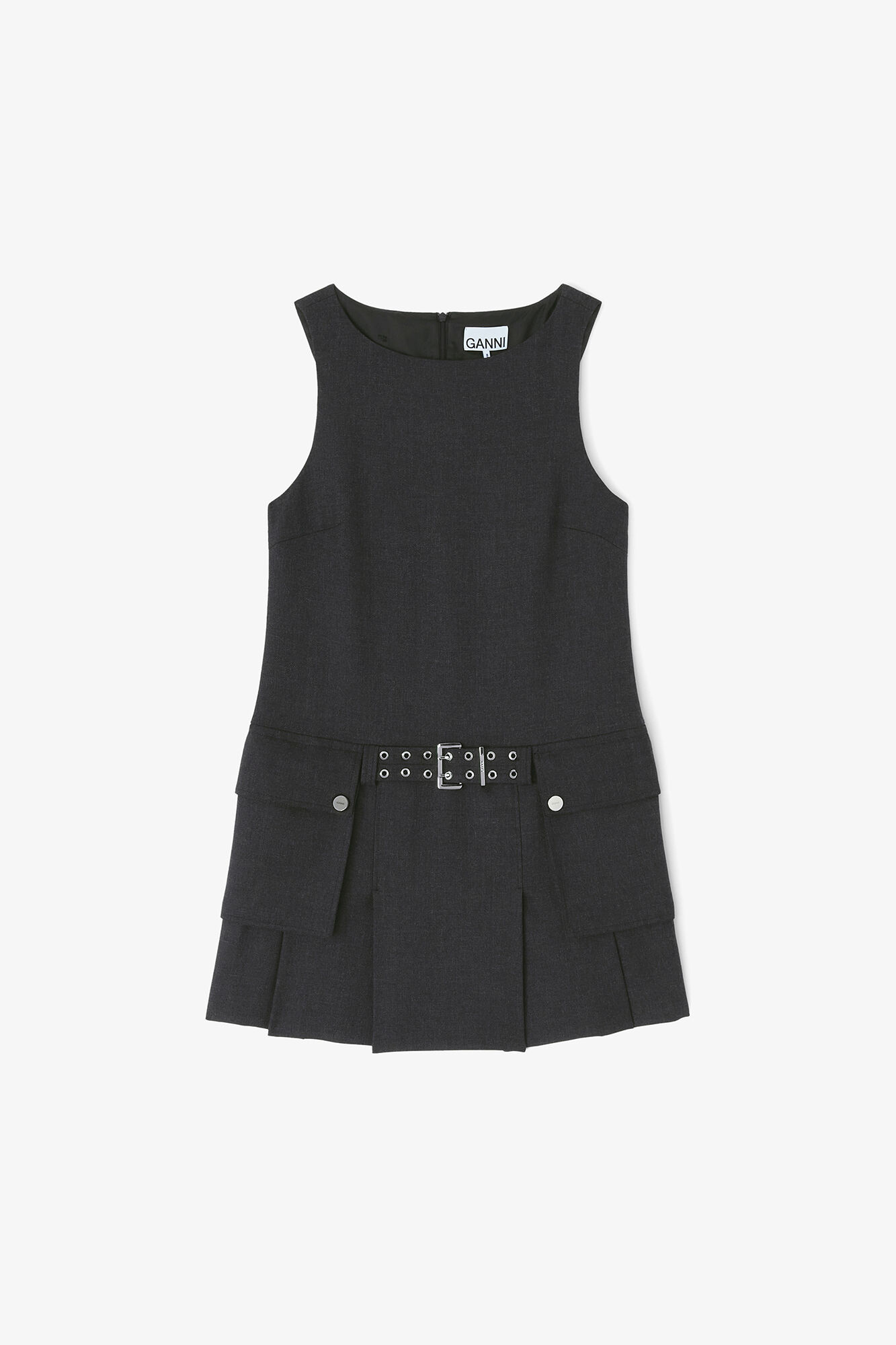 Graues Minikleid aus Wolle, Recycled Polyester, in colour Phantom - 1 - GANNI