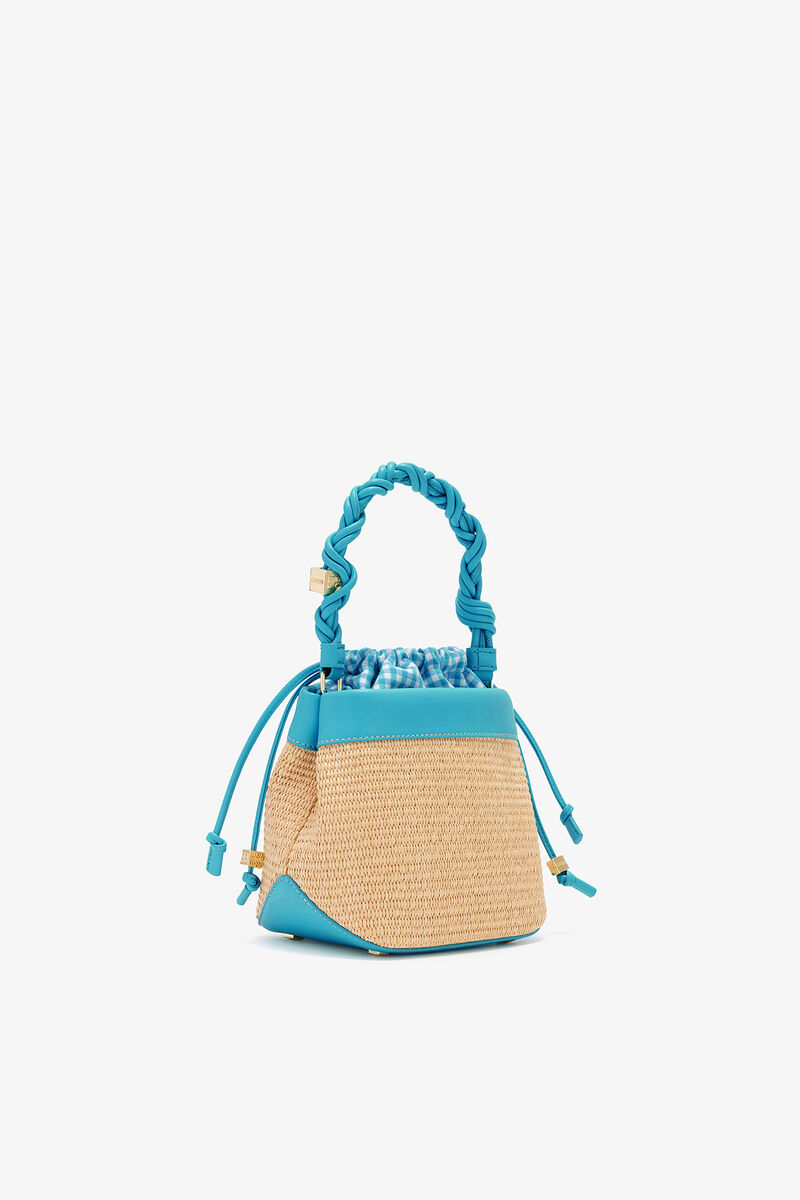 Bou Bucket Tasche aus Bast, Recycled Leather, in colour Scuba Blue - 2 - GANNI