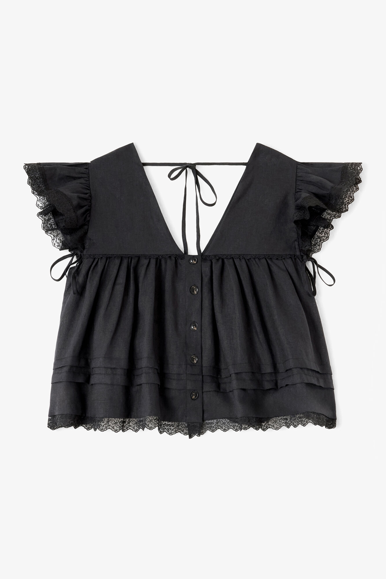 Blouse in Black Linen, Linen, in colour Black - 1 - GANNI