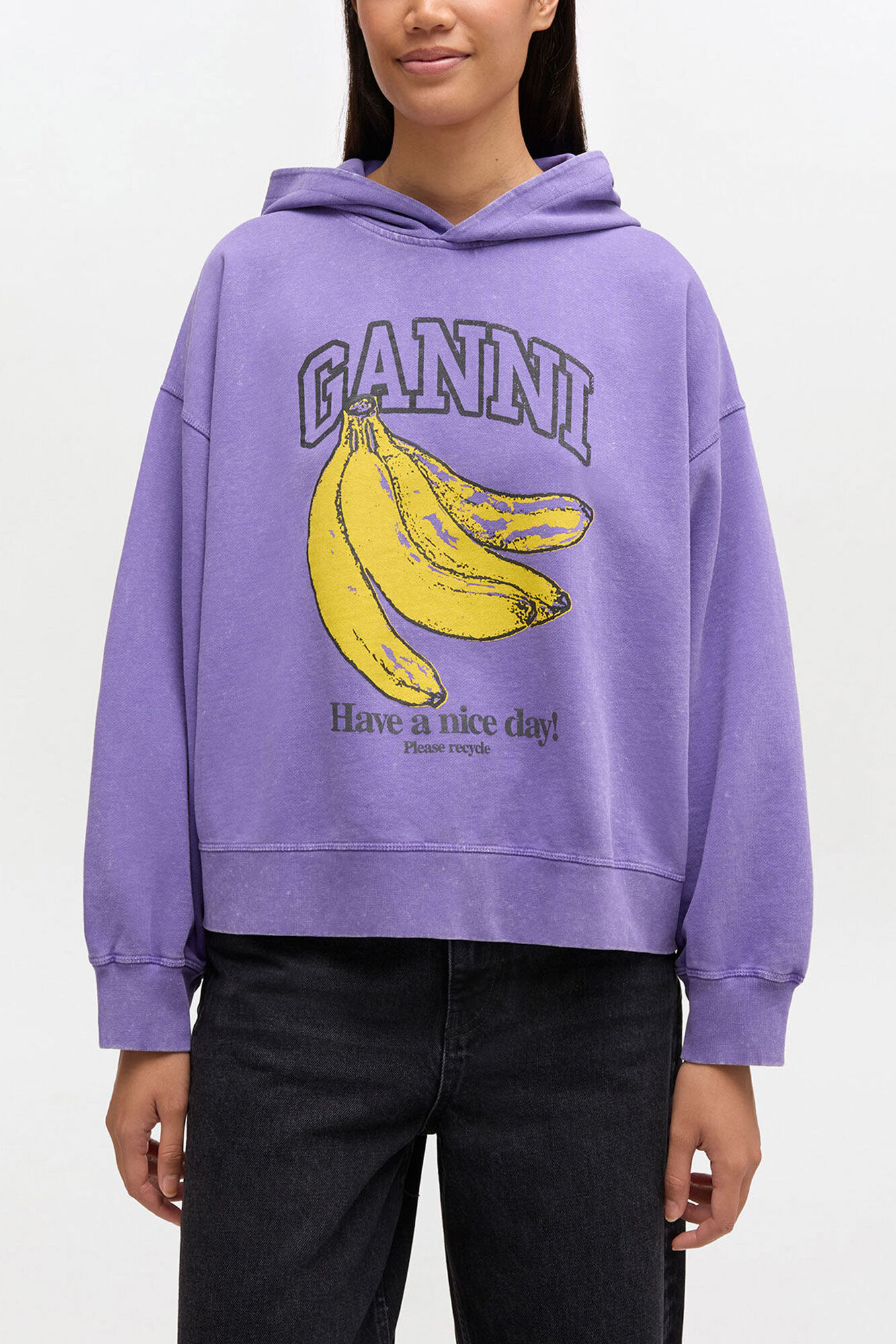 Vintage Wash Hoodie, Organic Cotton, in colour Passion Flower - 1 - GANNI