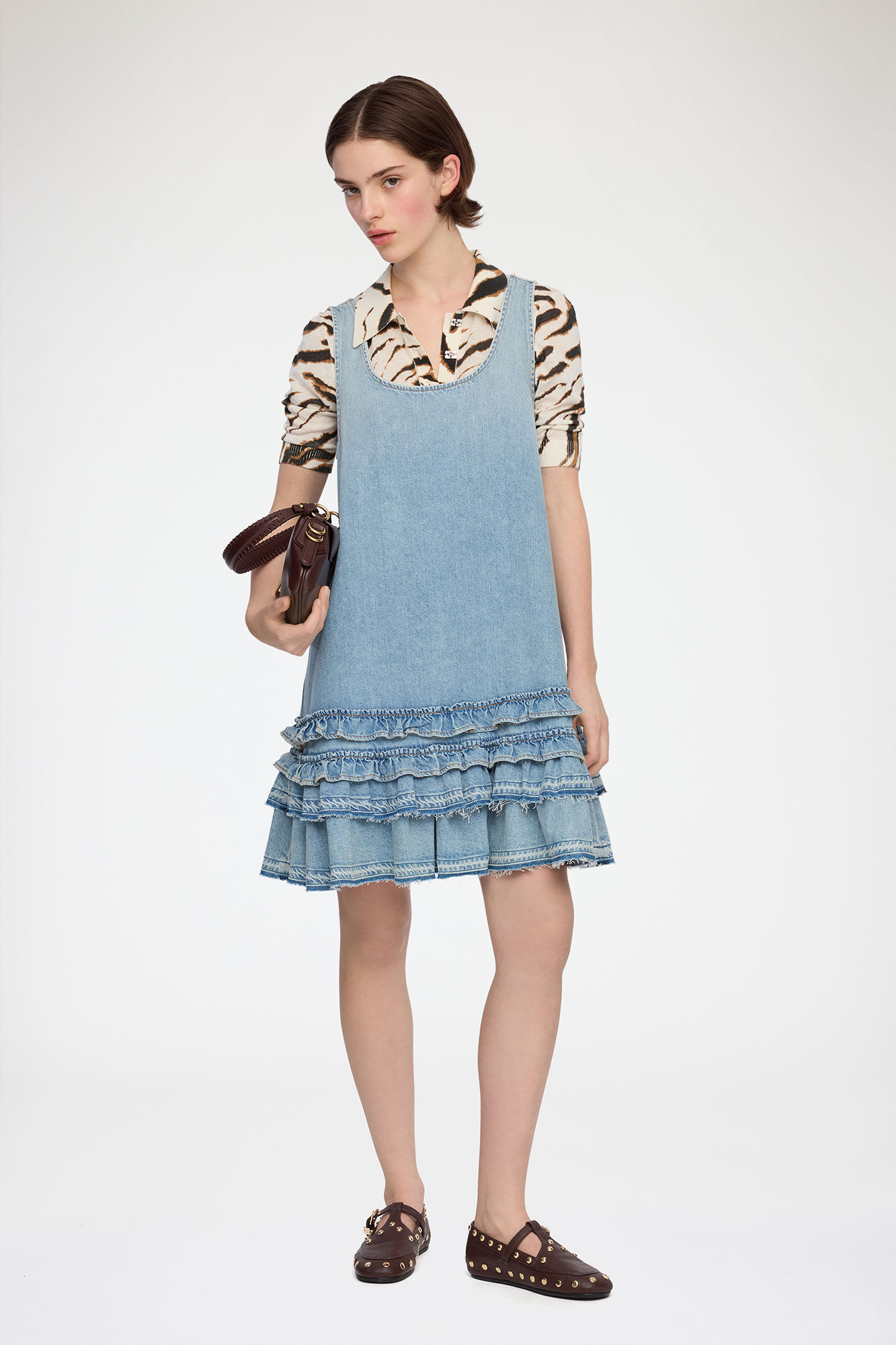 Dress in Lightweight Denim, Organic Cotton, in colour Light Blue Vintage - 1 - GANNI
