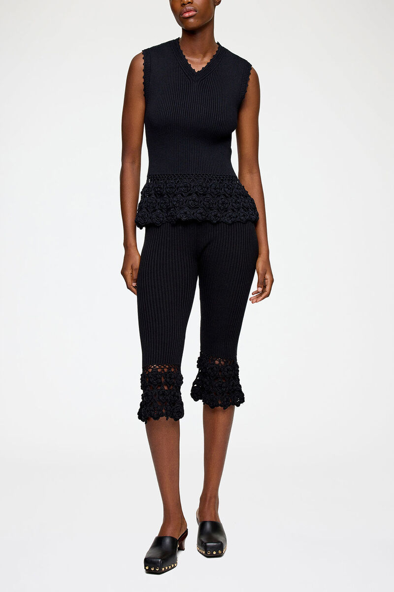 Trousers in Cotton Crochet, Organic Cotton, in colour Black - 1 - GANNI