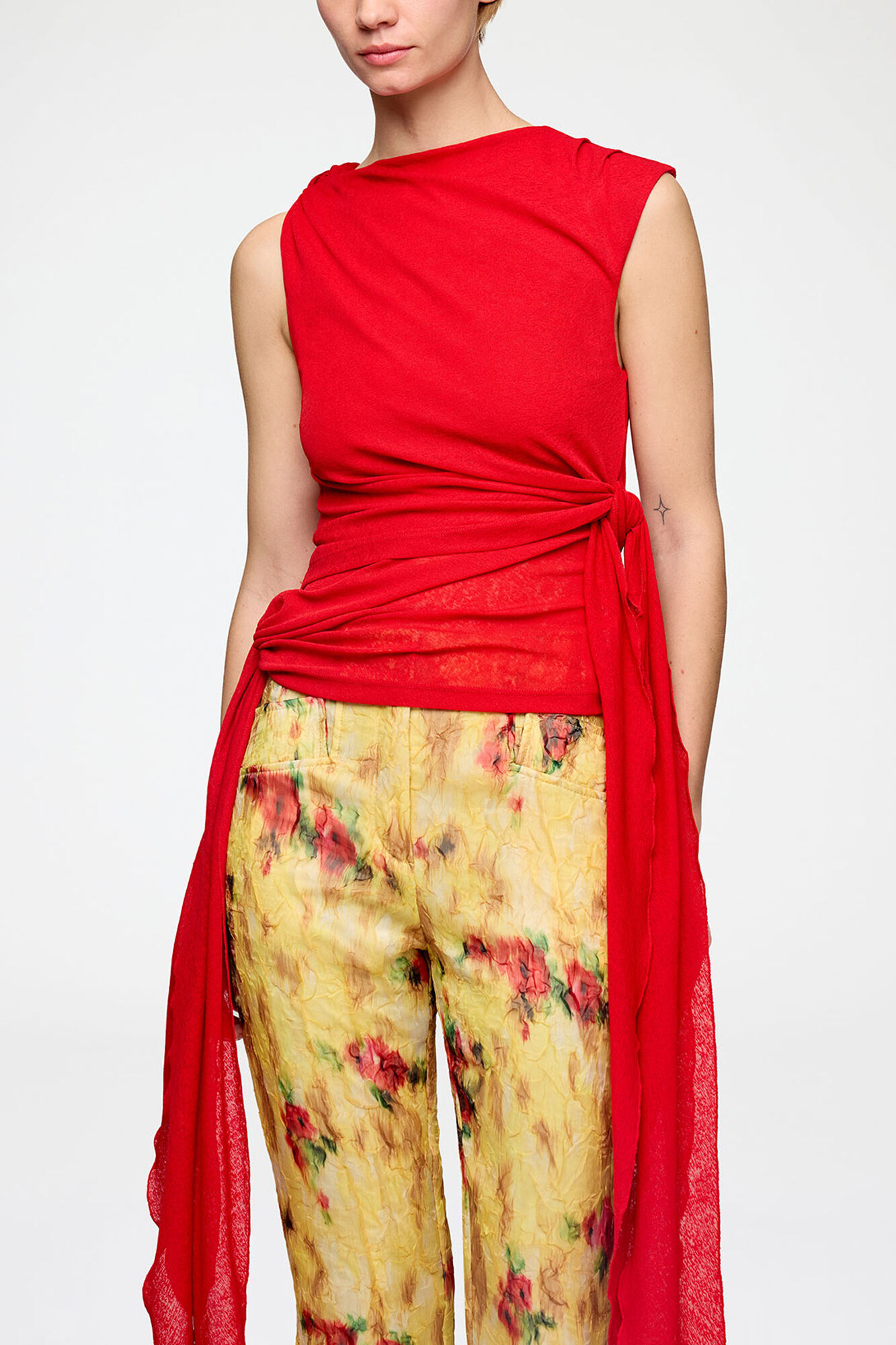 Top in Marl Mesh, Recycled Polyester, in colour Goji Berry - 1 - GANNI