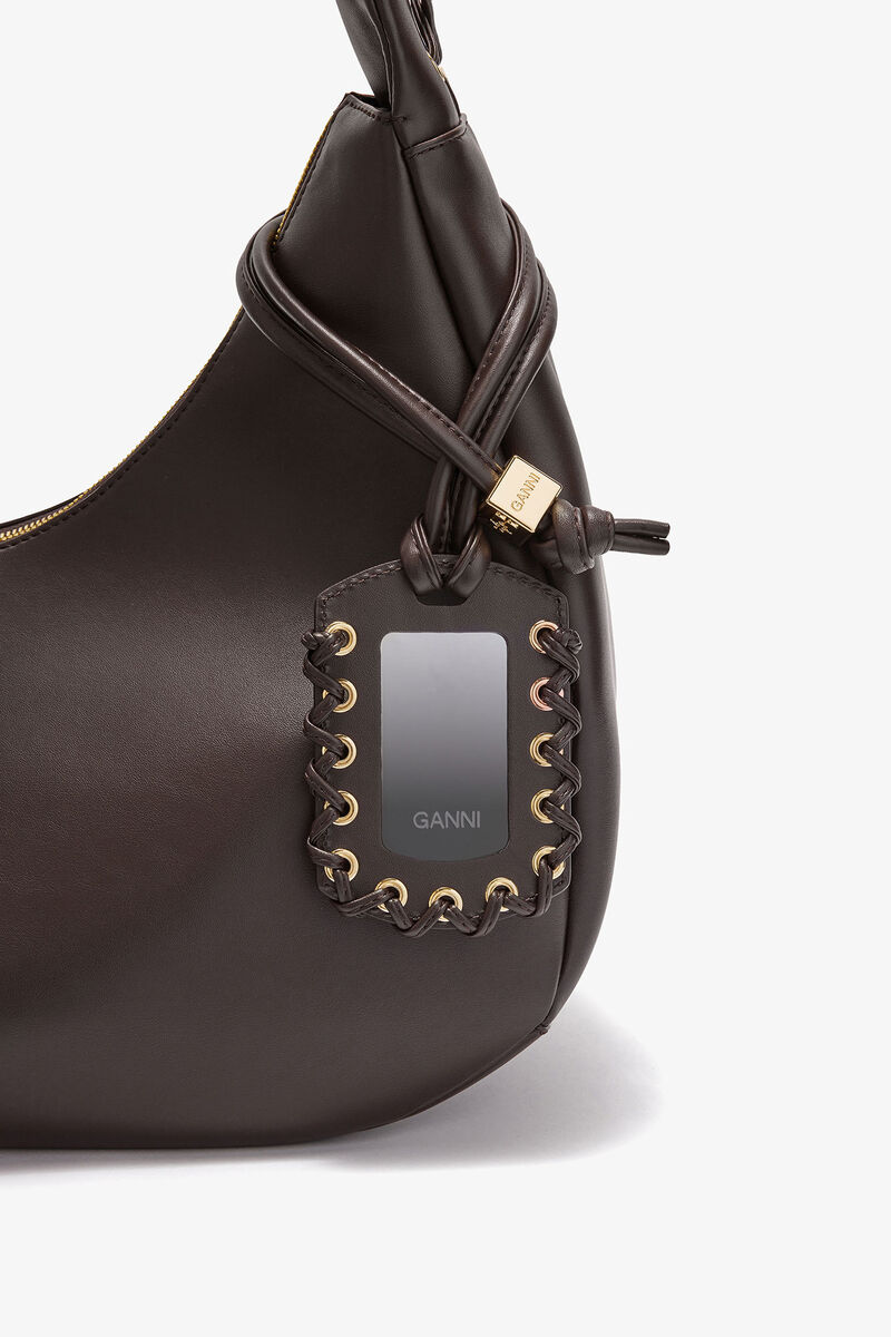 Brown Medium Laces Hobo Bag, Recycled Leather, in colour Chocolate Torte - 4 - GANNI