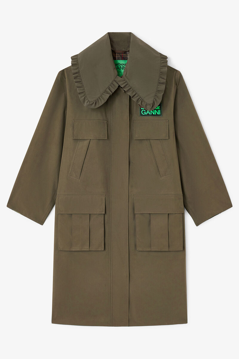Long Coat in Green, Wool, in colour Kalamata - 1 - GANNI