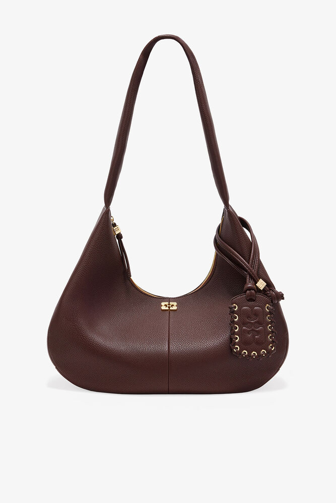 Brown Grained Medium Hobo Bag, Chicory Coffee