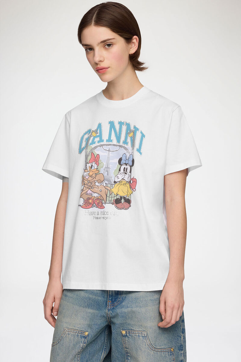 T-shirt with Minnie Mouse & Daisy Duck, Organic Cotton, in colour Bright White - 1 - GANNI