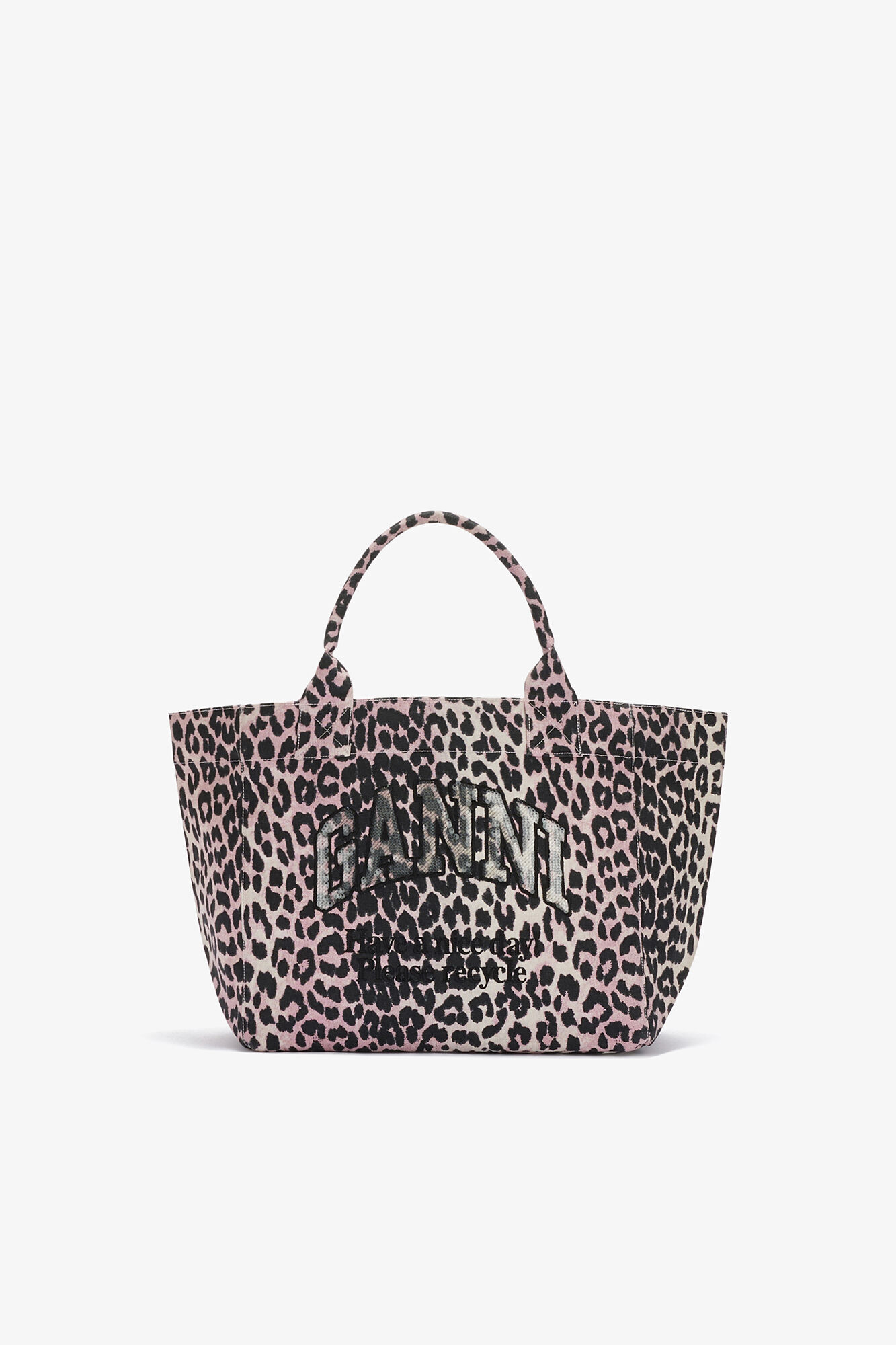 Leopard Medium Tote, Recycled Cotton, in colour Bleached Mauve - 1 - GANNI