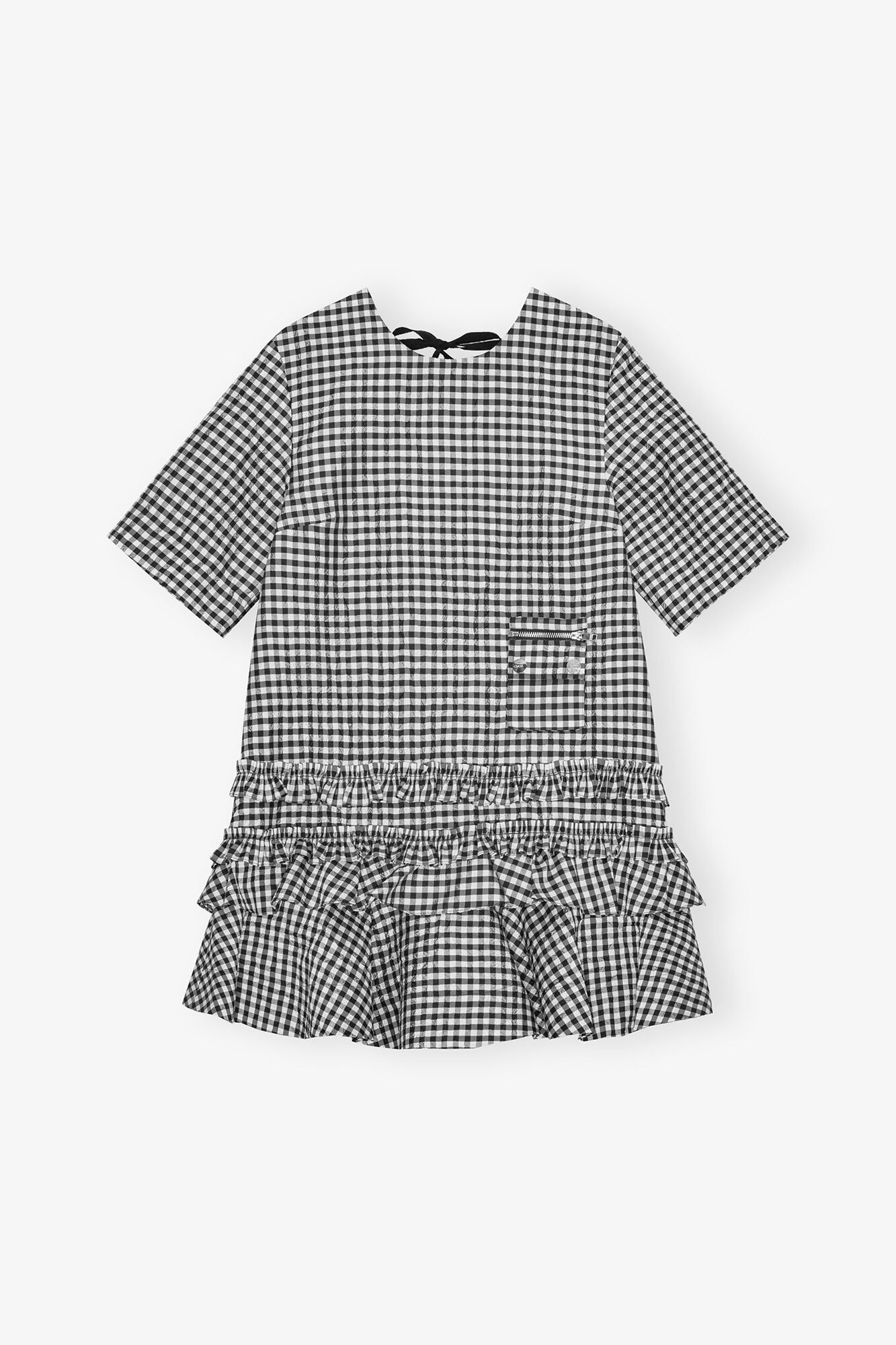 Crinkled Check Mini Dress, Recycled Polyester, in colour Black - 1 - GANNI