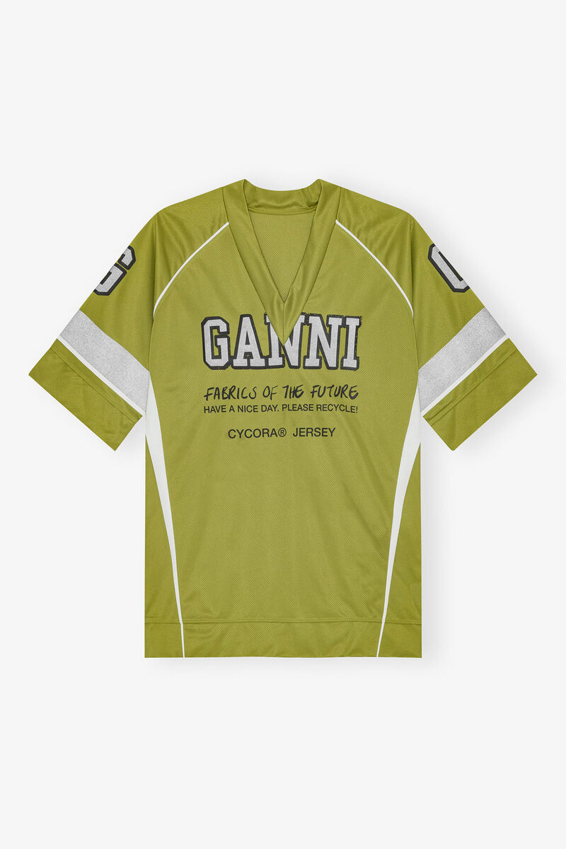 Green League Oversized T-shirt, Recycled Polyester, in colour Golden Cypress - 1 - GANNI