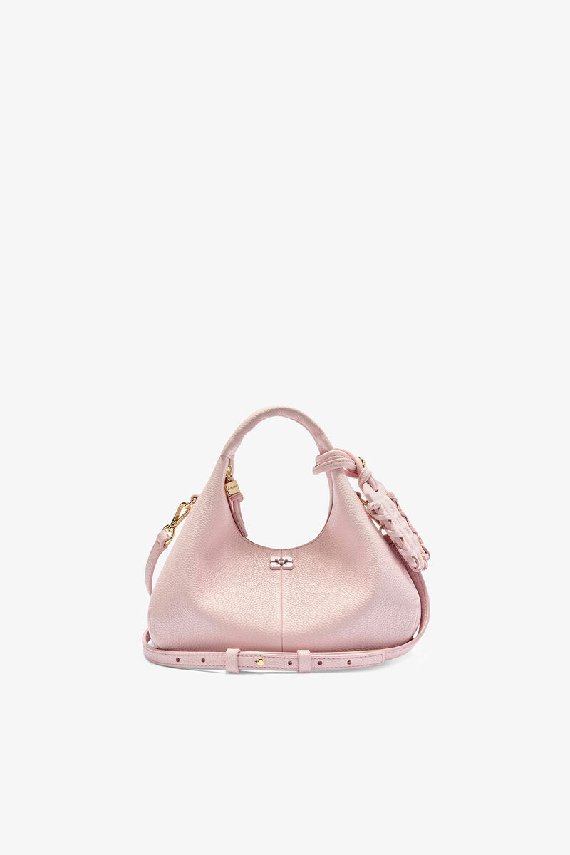 Grained Mini Hobo Bag, Recycled Polyester, in colour Chalk Pink - 1 - GANNI