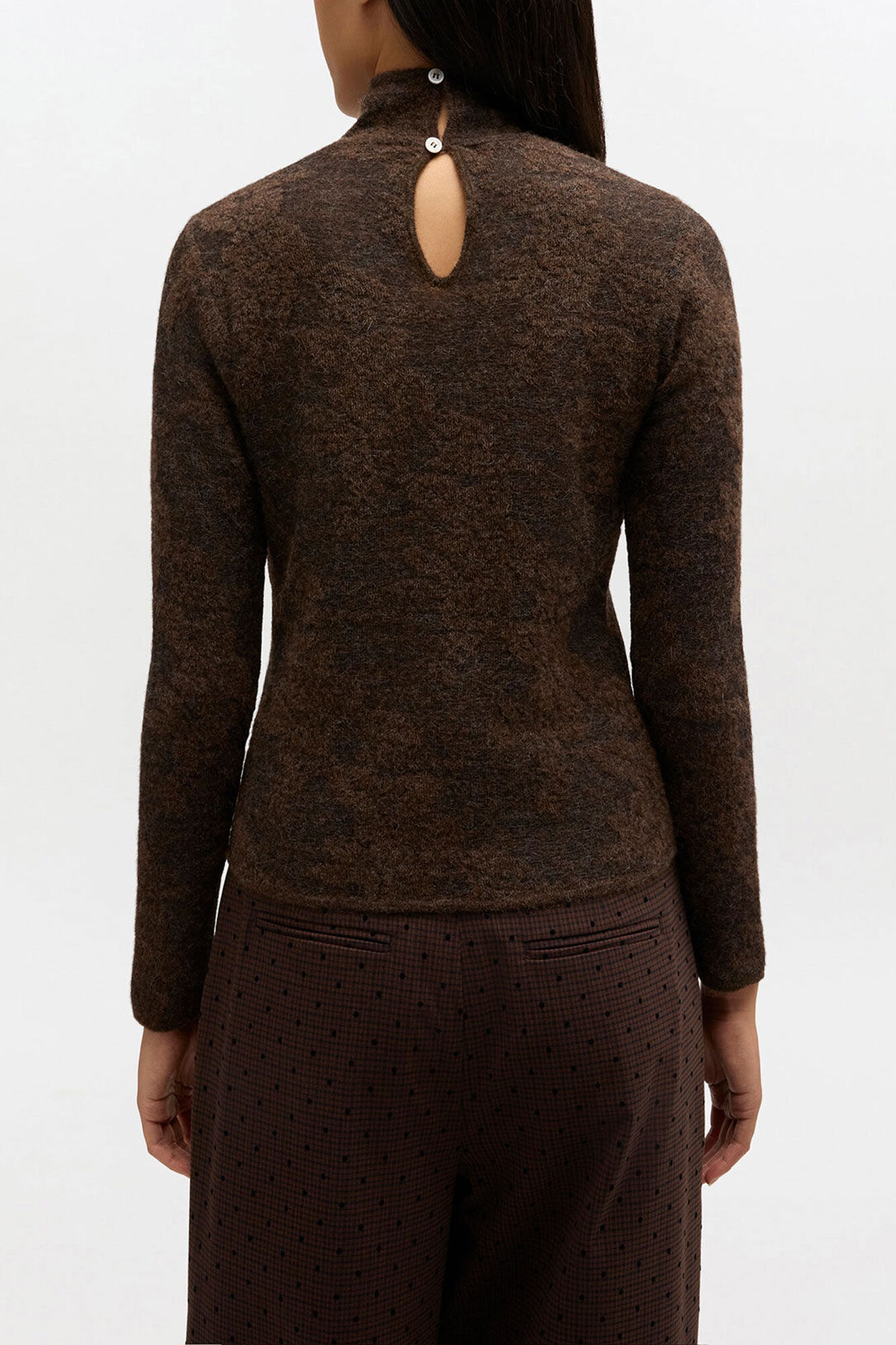 Sheer Turtleneck, Alpaca, in colour Chocolate Plum - 3 - GANNI