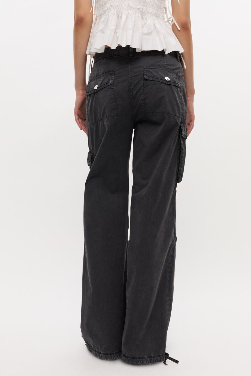 Pantalon en serg&eacute; d&eacute;lav&eacute; noir, Organic Cotton, in colour Phantom - 3 - GANNI