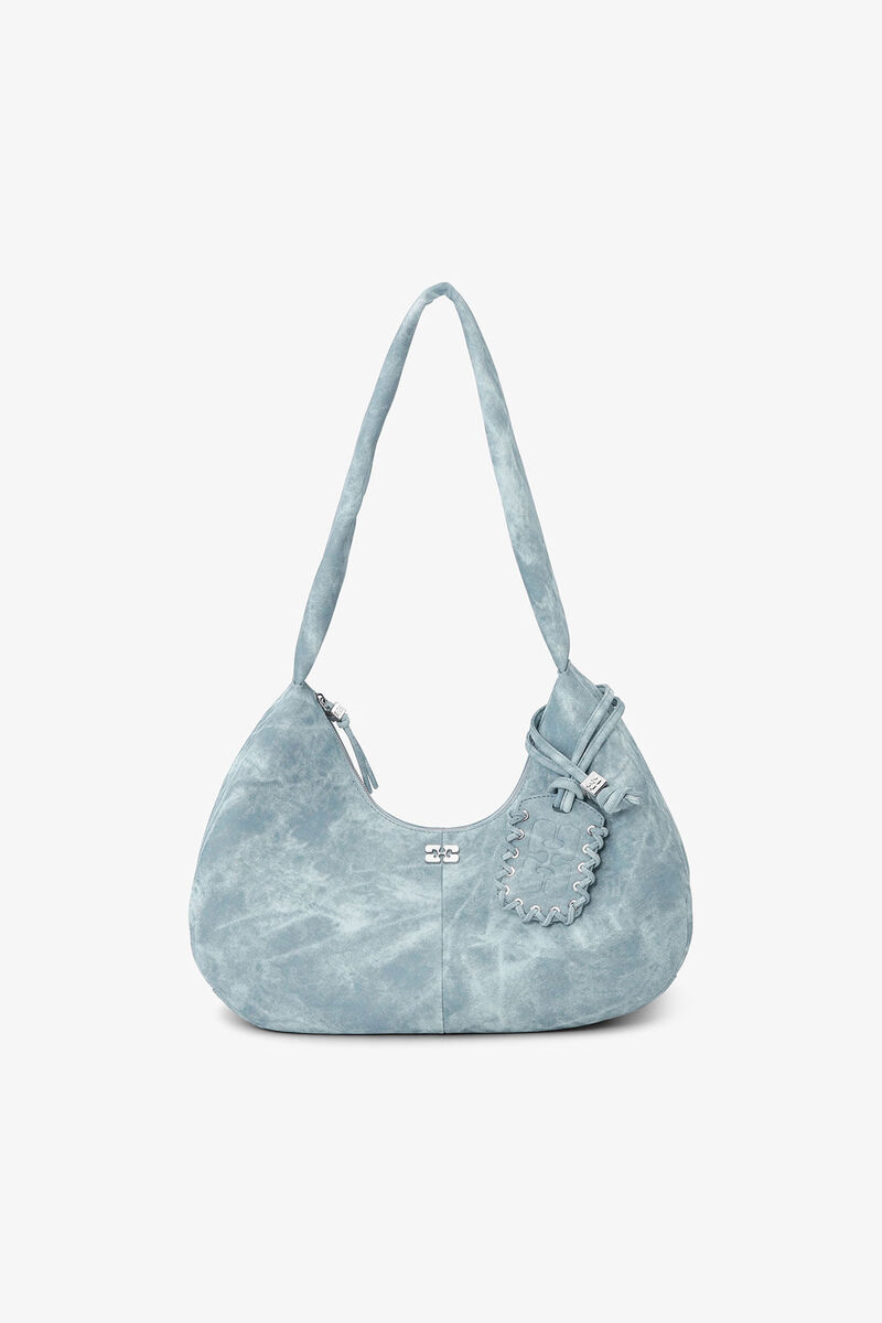 Bleached Medium Hobo Bag, Recycled Polyester, in colour Celestial Blue - 1 - GANNI