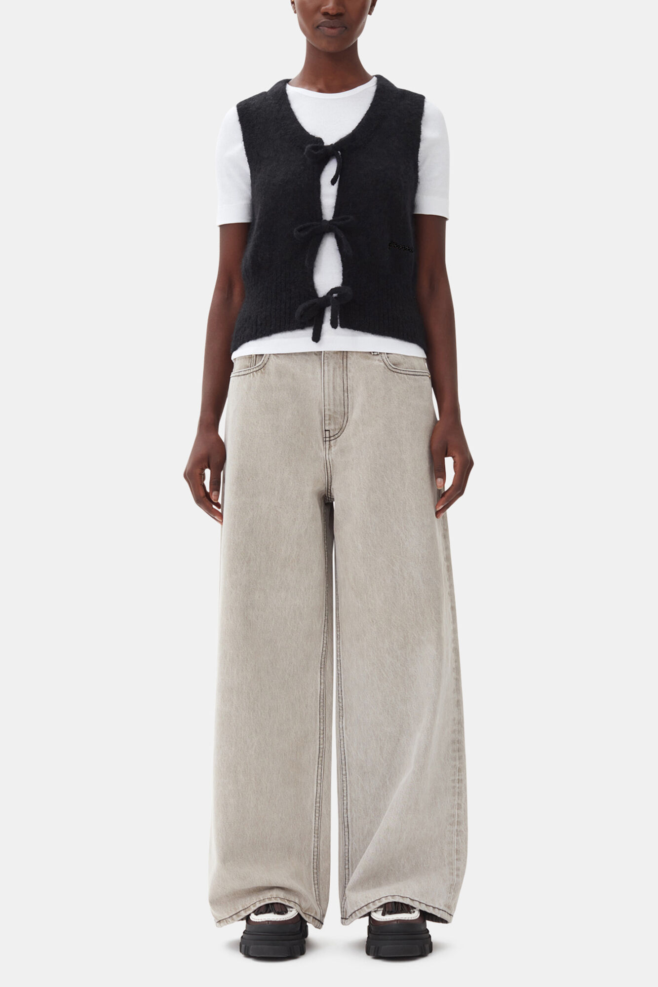 Black Tie String Vest, Mohair, in colour Black - 3 - GANNI