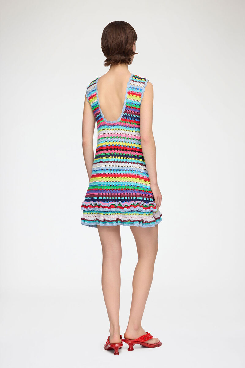 Dress in Striped Crochet, Organic Cotton, in colour Multicolour - 2 - GANNI