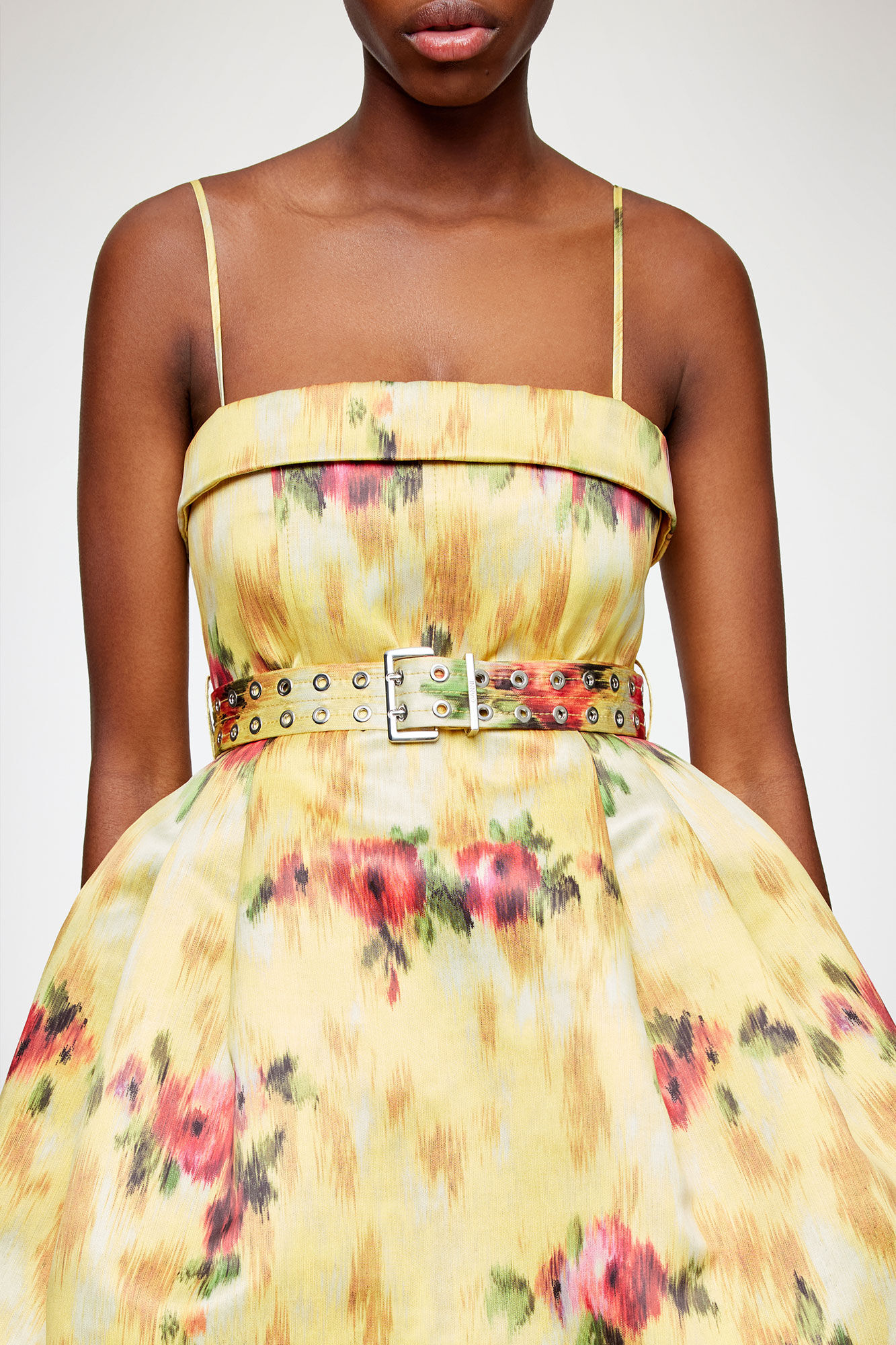 Dress in Yellow Printed Satin, Recycled Polyester, in colour Aurora - 2 - GANNI