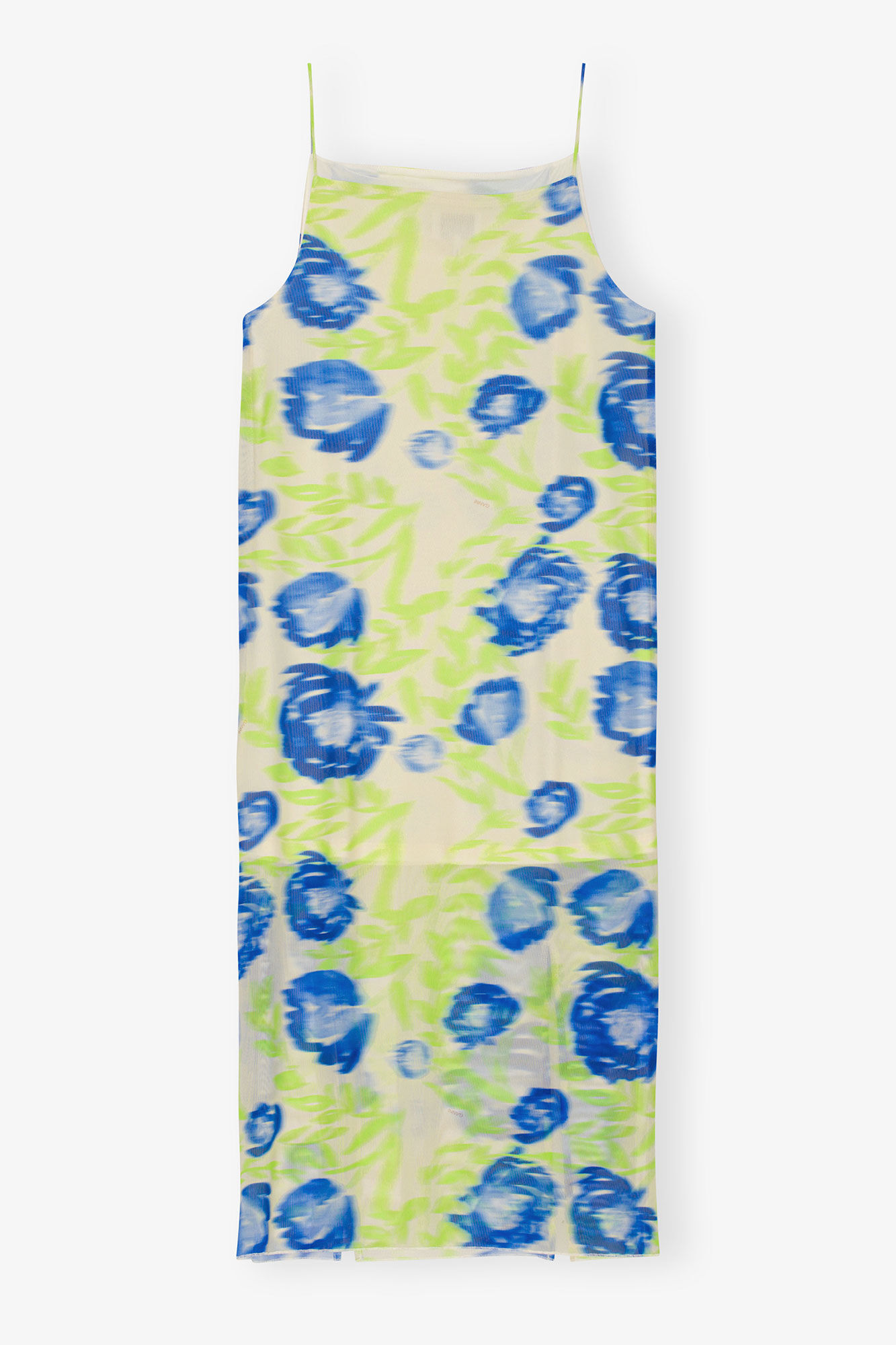 Printed Mesh Slip Dress, Recycled Nylon, in colour Strong Blue - 3 - GANNI