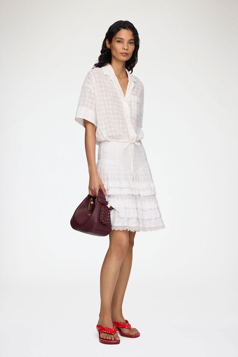 Skirt in White Broderie Anglaise, Organic Cotton, in colour Bright White - 1 - GANNI