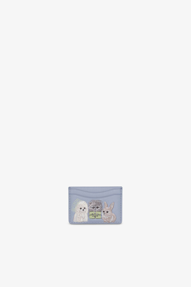 Bou Card Holder in Blue With Flap and Animals, Soft Chambray
