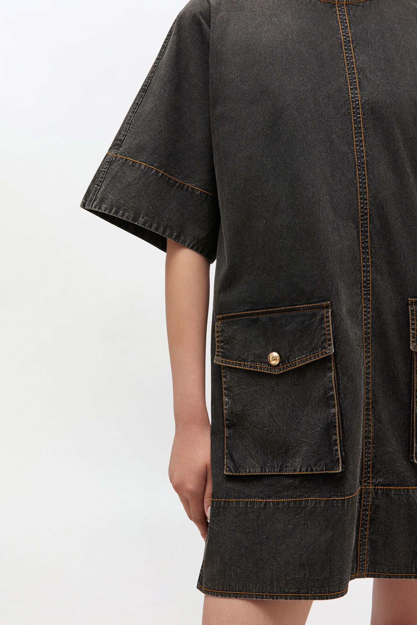 Black Washed Kimono Dress, Organic Cotton, in colour Black - 1 - GANNI