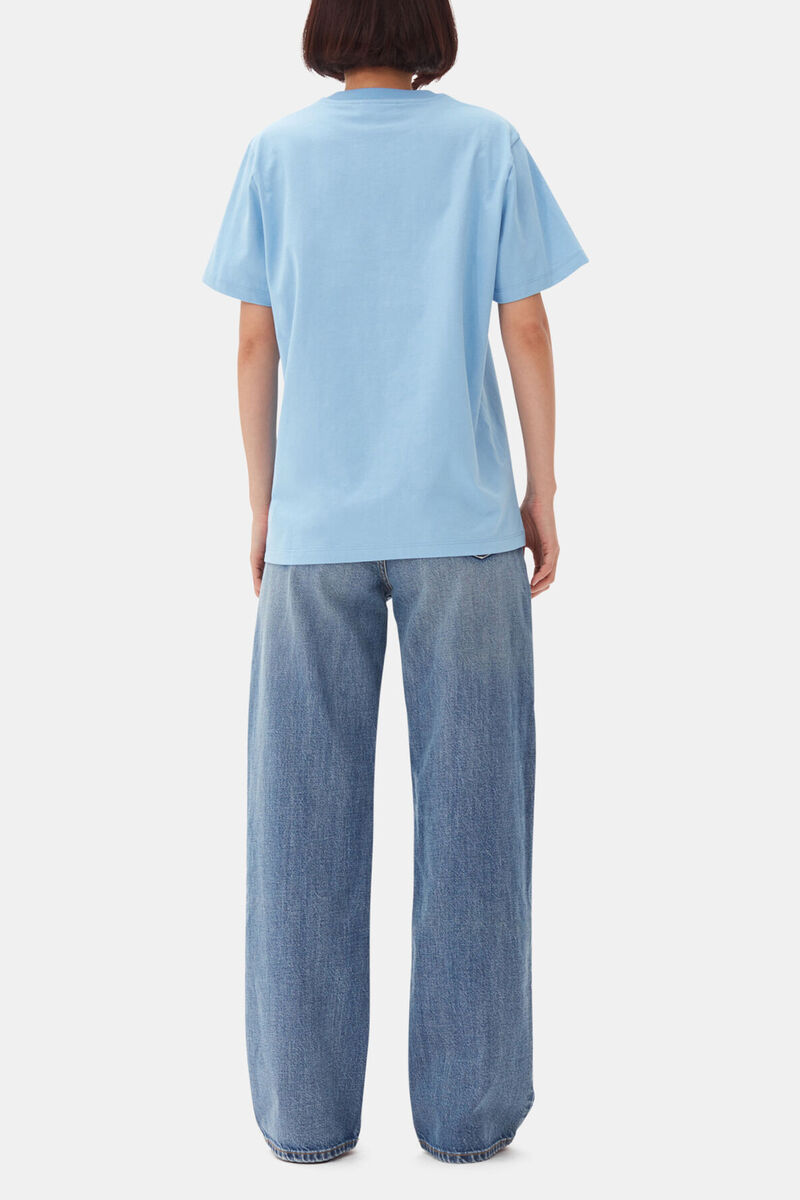 Blue Basic Jersey Tiger Relaxed T-shirt, Organic Cotton, in colour Blissful Blue - 4 - GANNI
