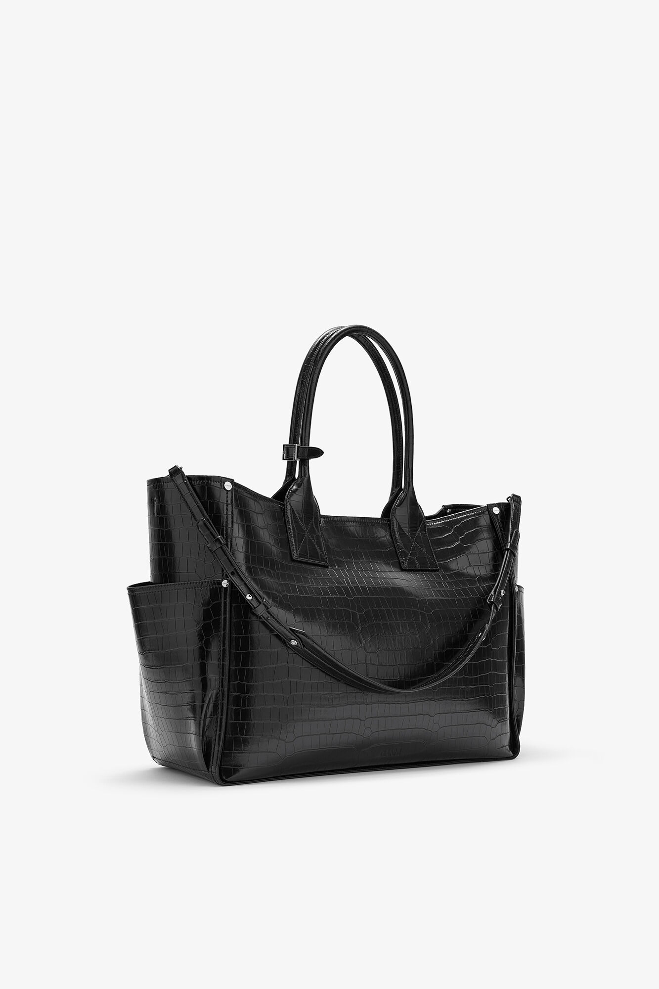 Posy Bag in Black Croco, Recycled Leather, in colour Black - 2 - GANNI