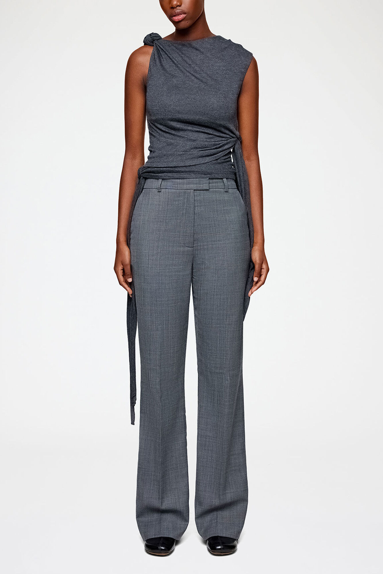 Trousers in Grey Wool Melange, Wool, in colour Phantom - 1 - GANNI
