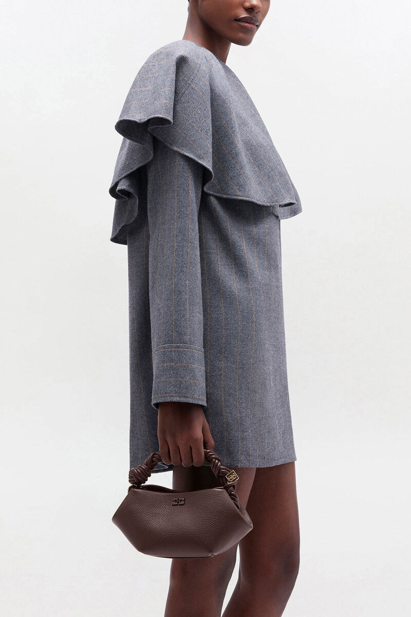 Brown Grained Mini Bou Bag, Recycled Polyester, in colour Chicory Coffee - 1 - GANNI