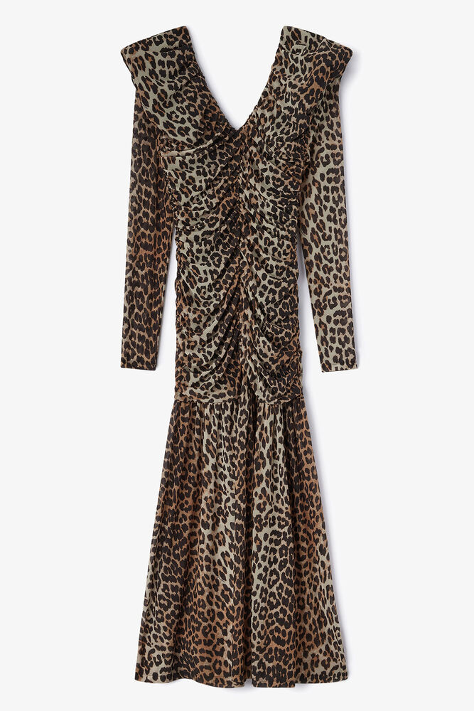 Dress in Leopard Mesh, Big Leopard Almond Milk