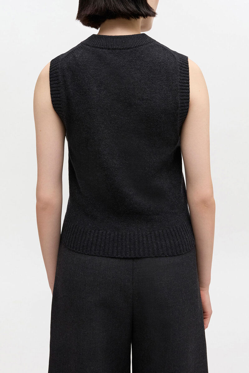 Wollweste mit Print, Wool, in colour Black Sand - 3 - GANNI