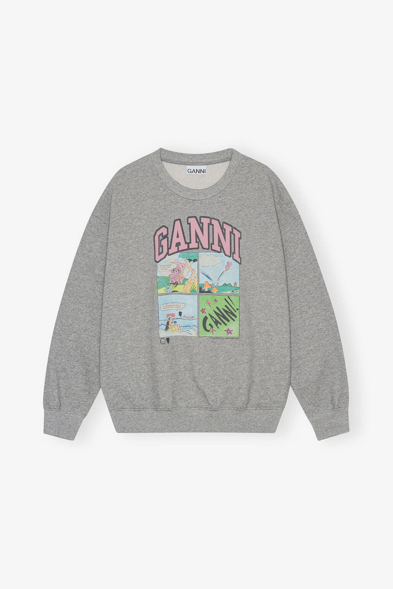 Grey Isoli Oversized Graphic Sweatshirt, Organic Cotton, in colour Paloma Melange - 1 - GANNI