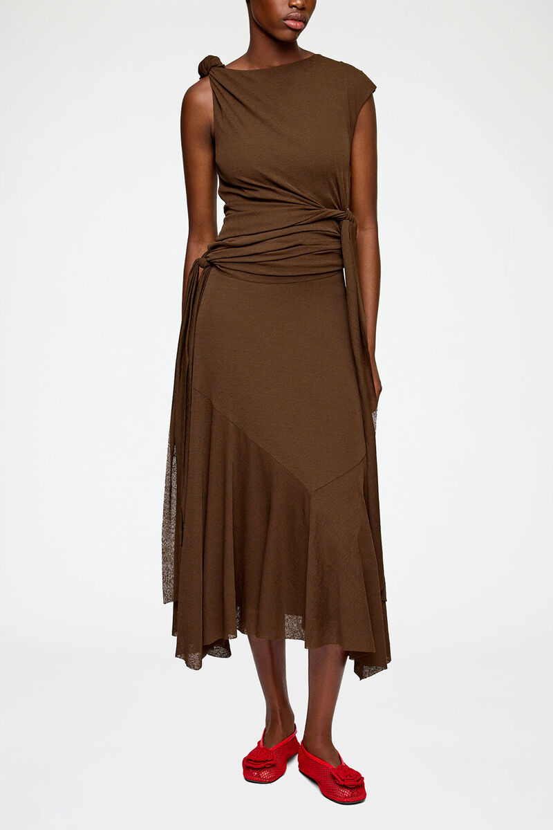 Robe longue en maille chin&eacute;e, Recycled Polyester, in colour Demitasse - 2 - GANNI
