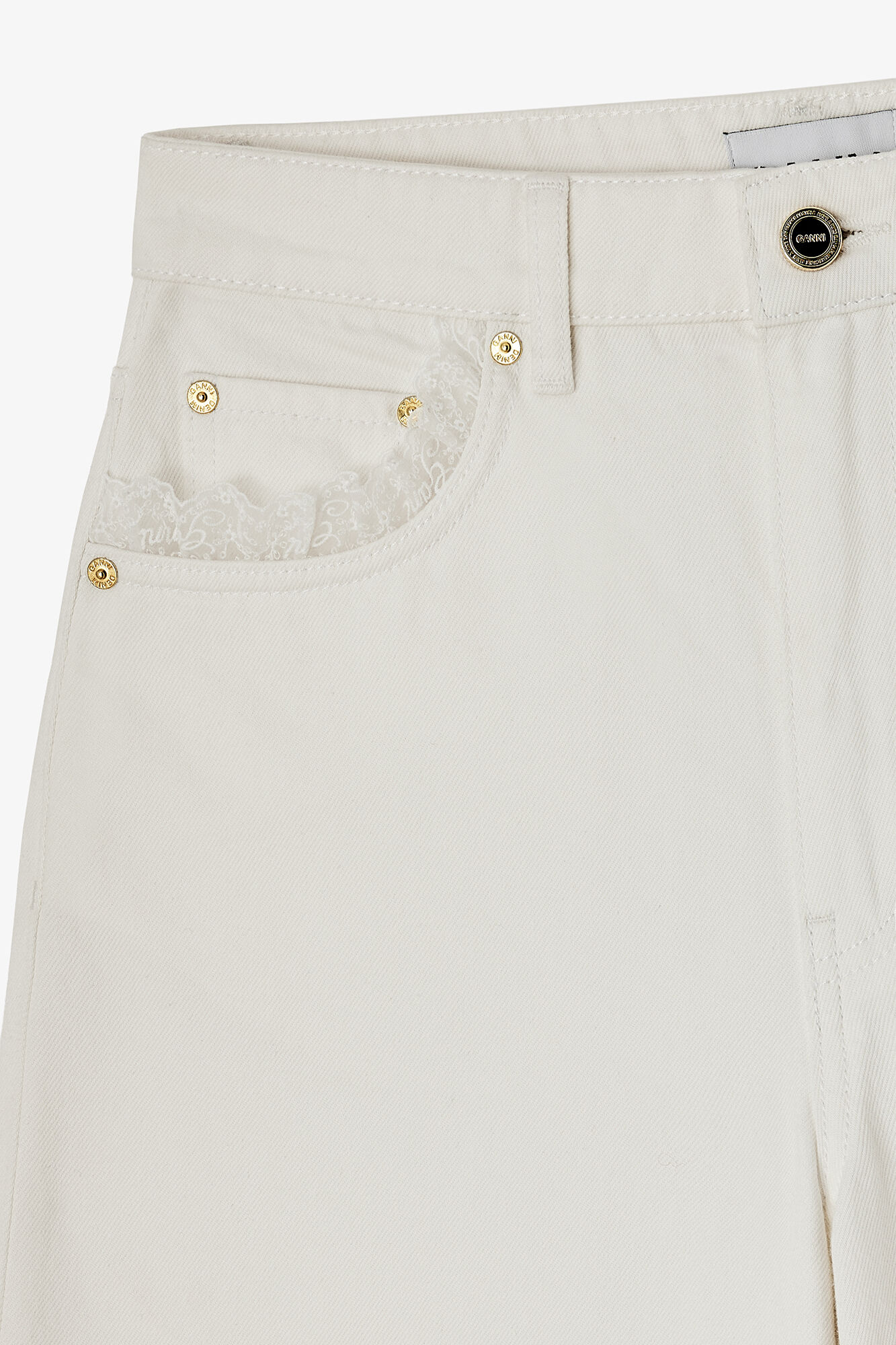 Shorts in White Denim, Organic Cotton, in colour Bright White - 2 - GANNI