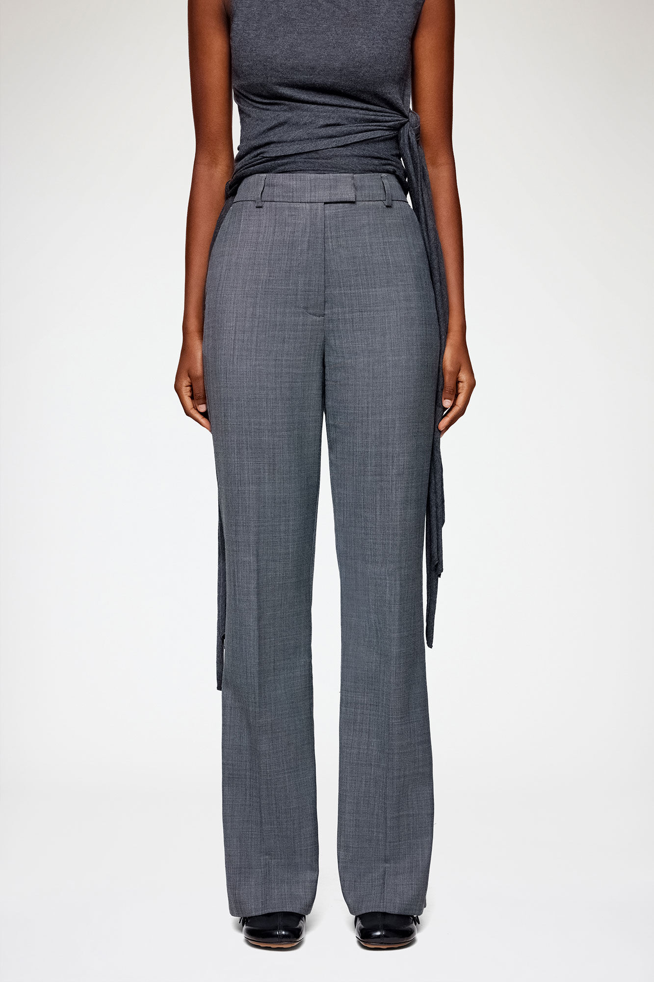 Trousers in Grey Wool Melange, Wool, in colour Phantom - 2 - GANNI