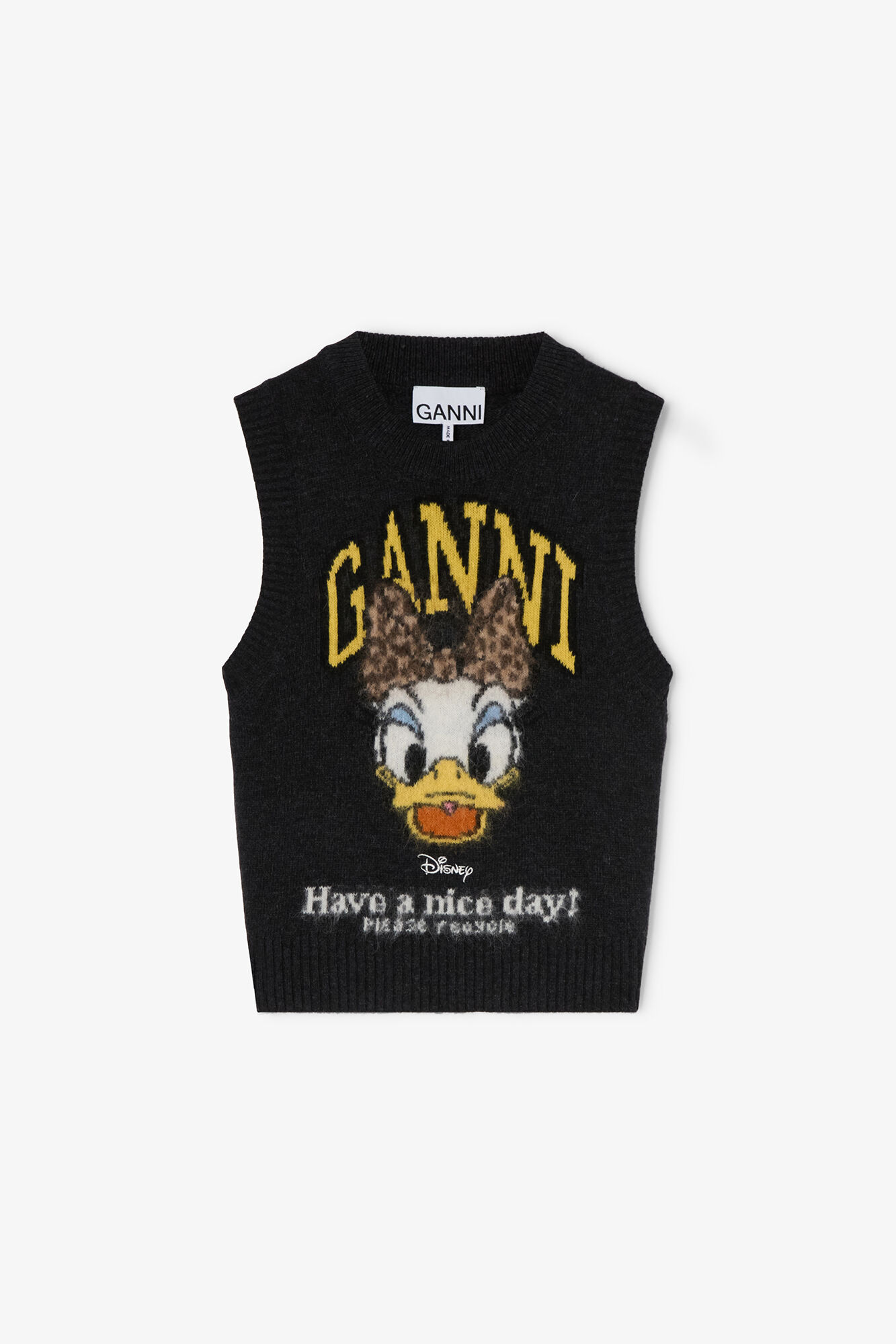 Daisy Duck Graphic Wool Vest, Wool, in colour Phantom - 1 - GANNI