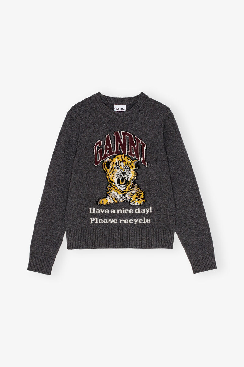 Dark Grey Graphic Tiger Jumper, Polyamide, in colour Gray Quill - 1 - GANNI