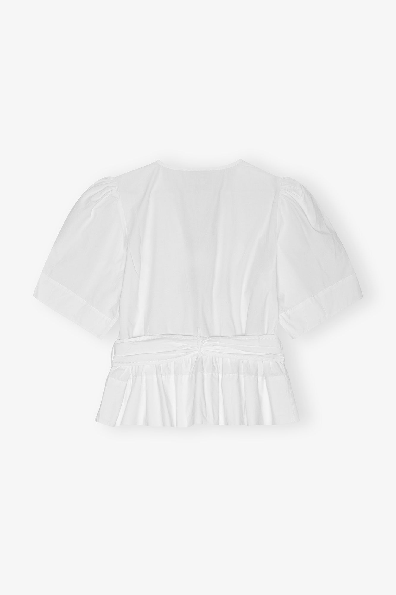 Blouse en coton stretch d&eacute;lav&eacute; blanc avec liens &agrave; nouer, Elastane, in colour Bright White - 2 - GANNI