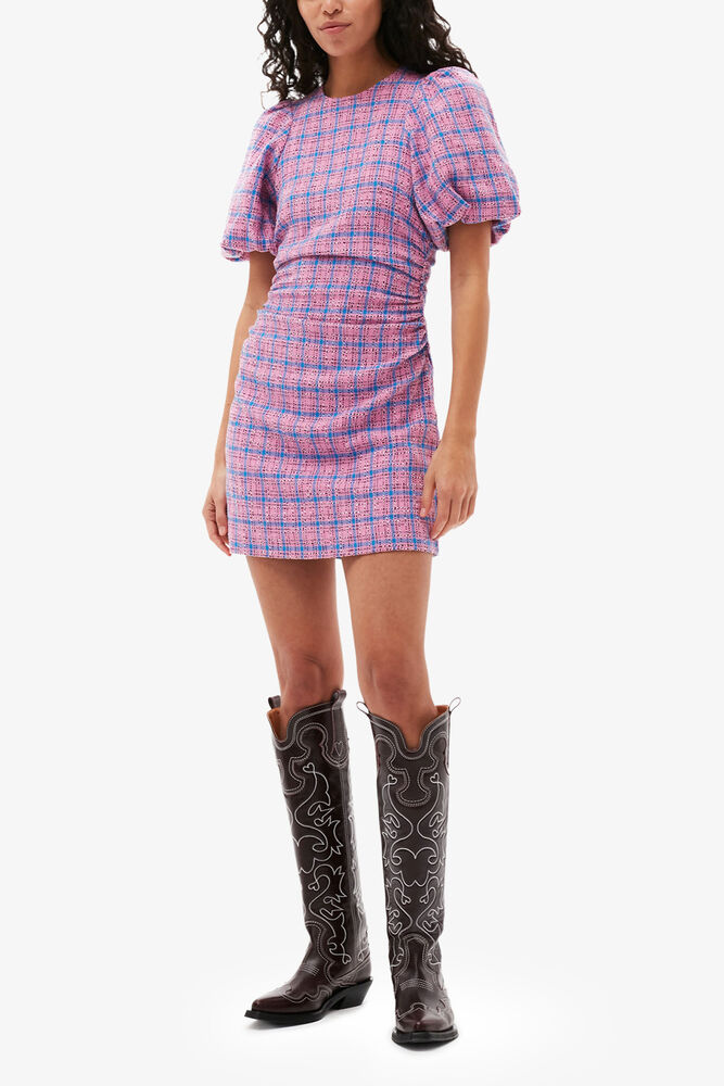 Check Suiting Mini Dress, Wild Orchid