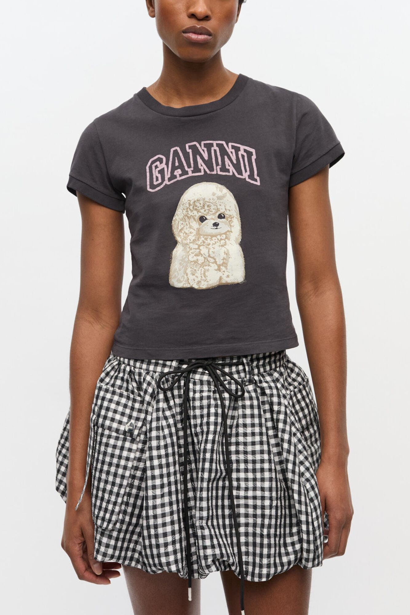 Black Poodle Baby Fit T-shirt, Organic Cotton, in colour Phantom - 1 - GANNI