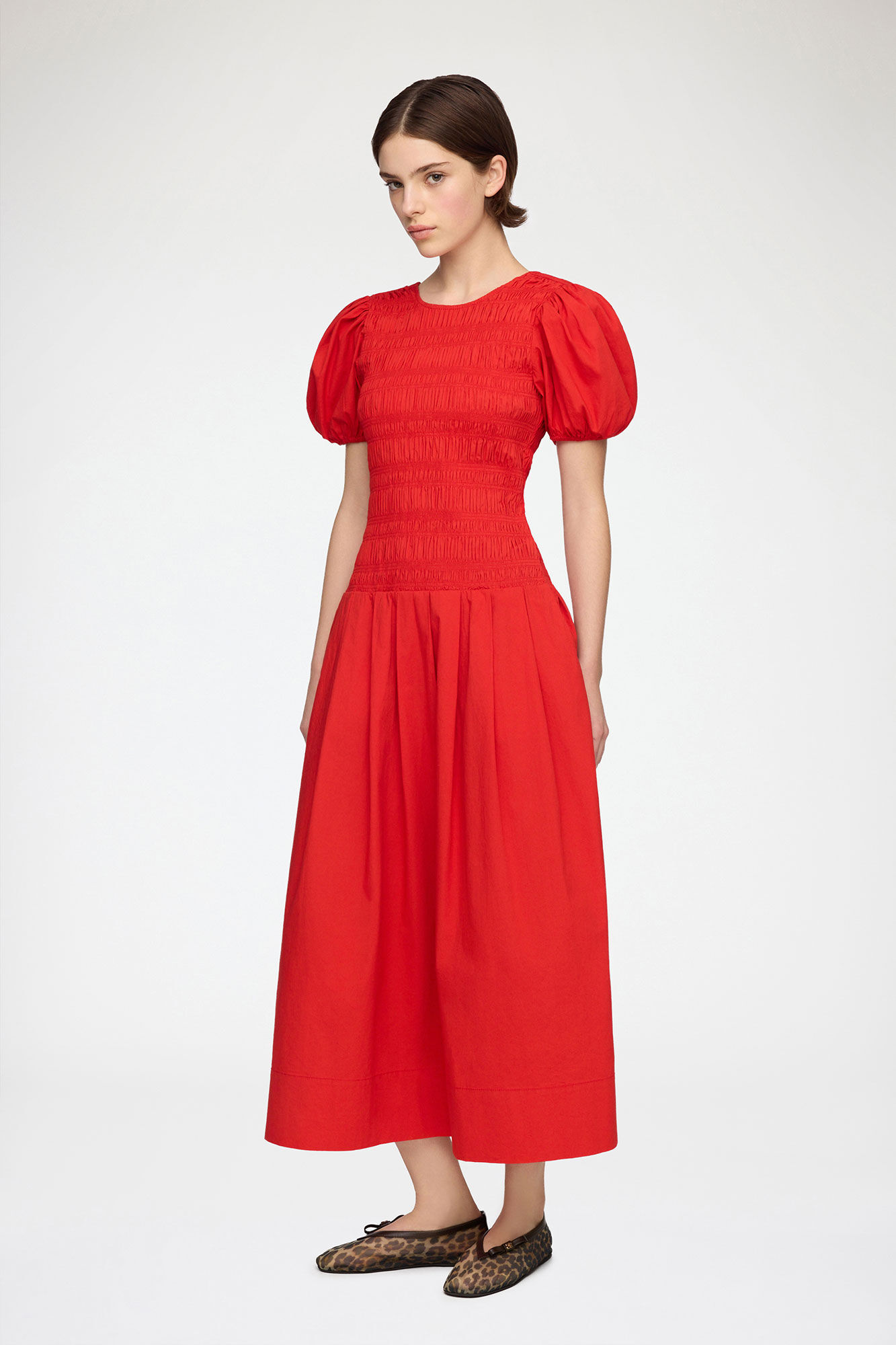 Smock-kjole i bomull, Organic Cotton, in colour Goji Berry - 1 - GANNI