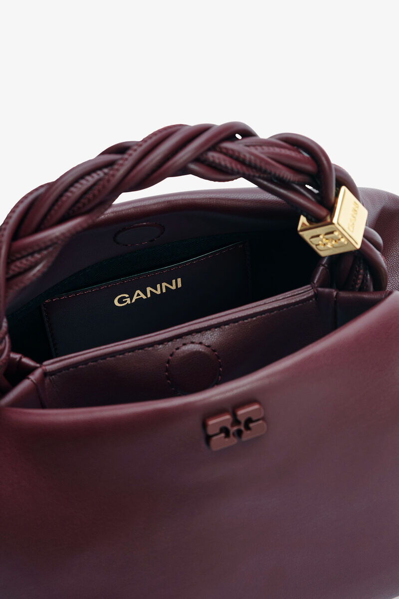 Burgundy Small GANNI Bou Bag, Recycled Leather, in colour Burgundy - 3 - GANNI