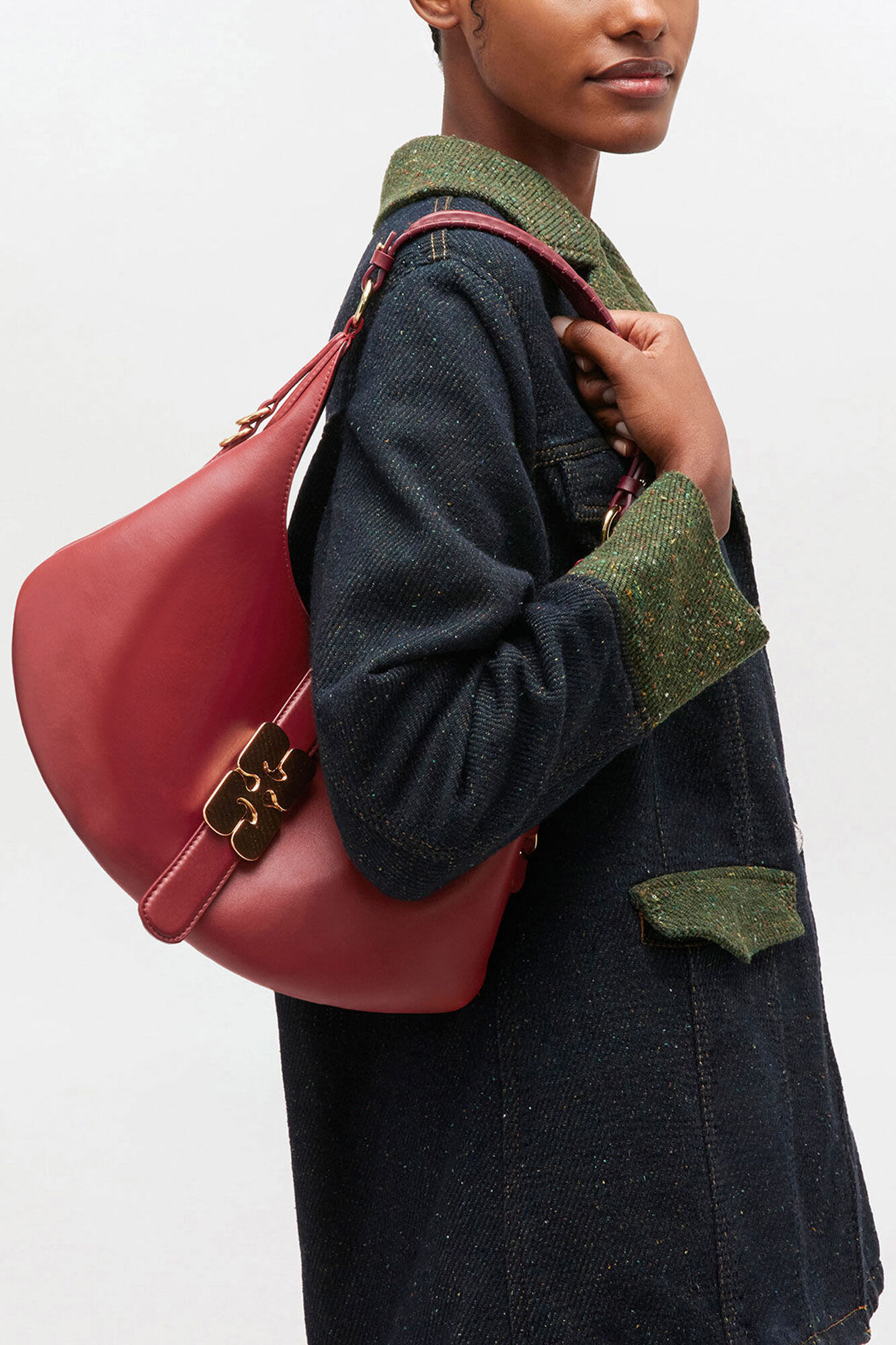 Red Small Kat Bag, Recycled Leather, in colour Red Dahlia - 1 - GANNI