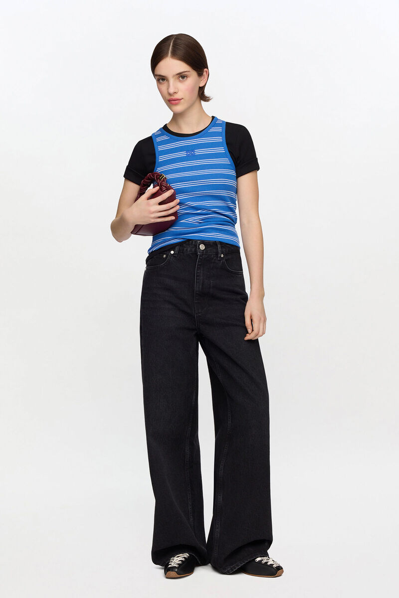 D&eacute;bardeur ray&eacute;, Organic Cotton, in colour Nouvean Navy - 1 - GANNI