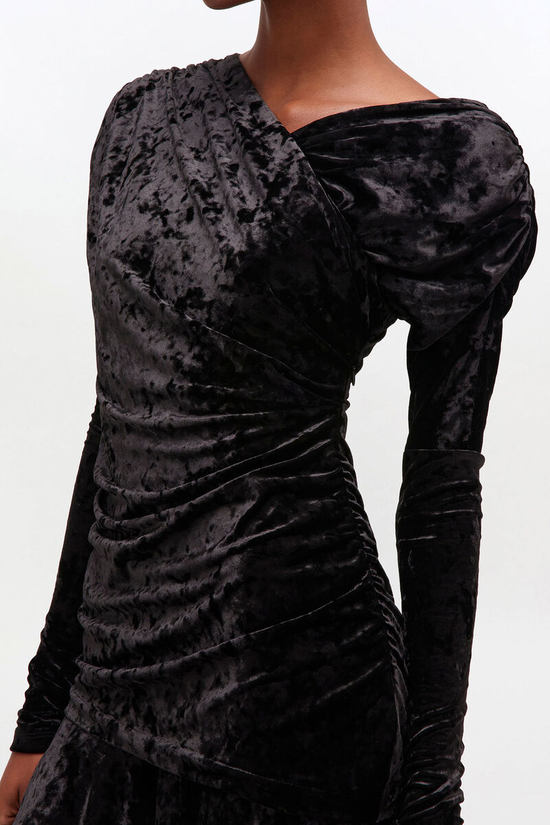 Black Ruched Mini Dress, Recycled Polyester, in colour Black - 1 - GANNI